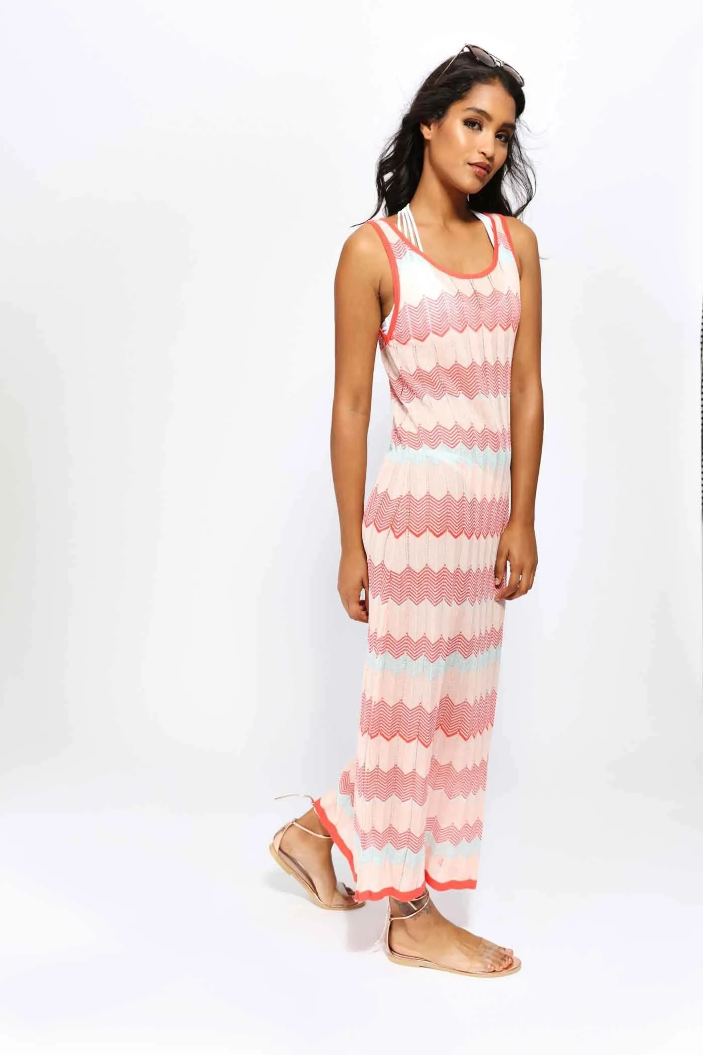 Red Zig Zag Crochet Maxi Dress