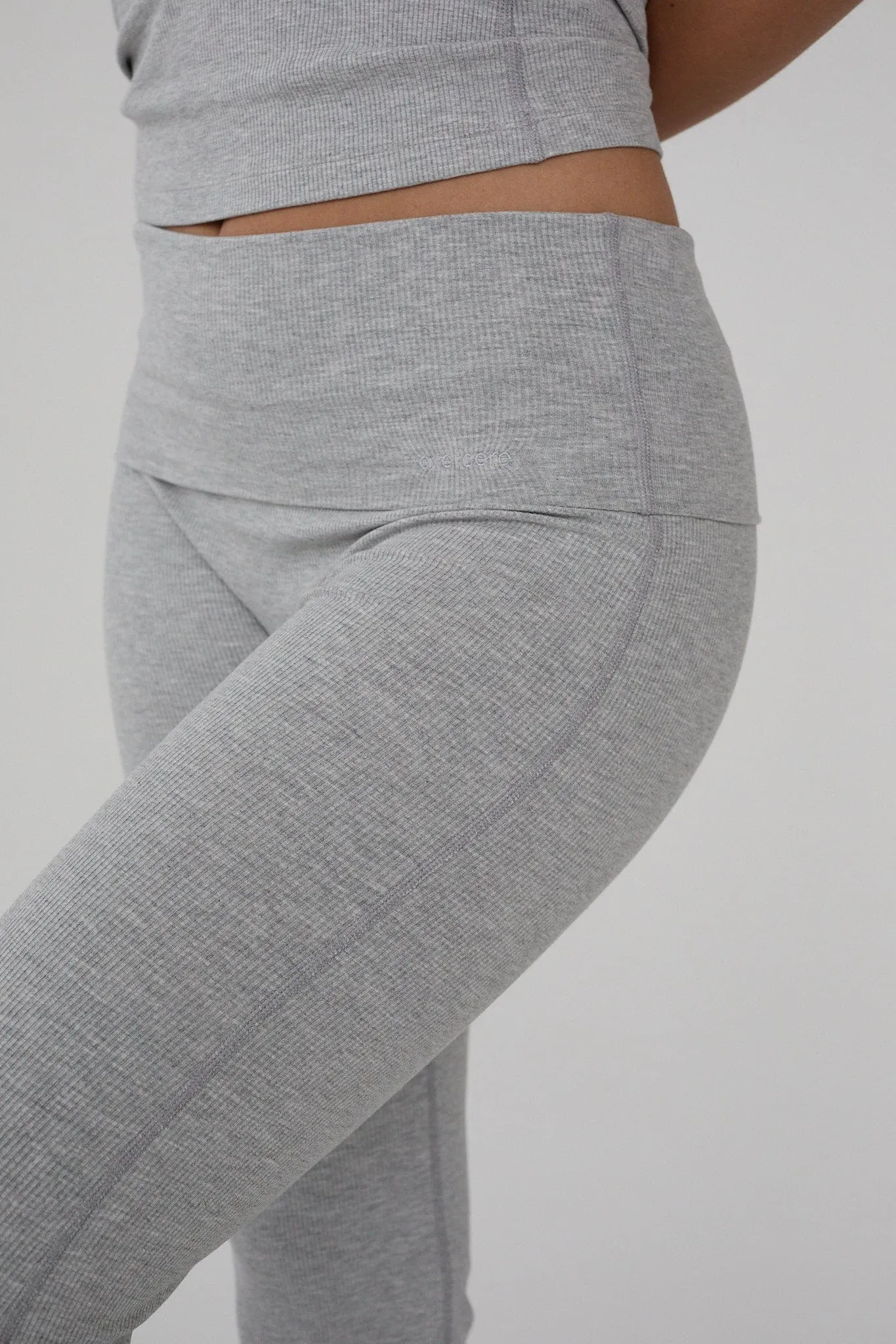 Rib Fold Over Pants - Grey Melange