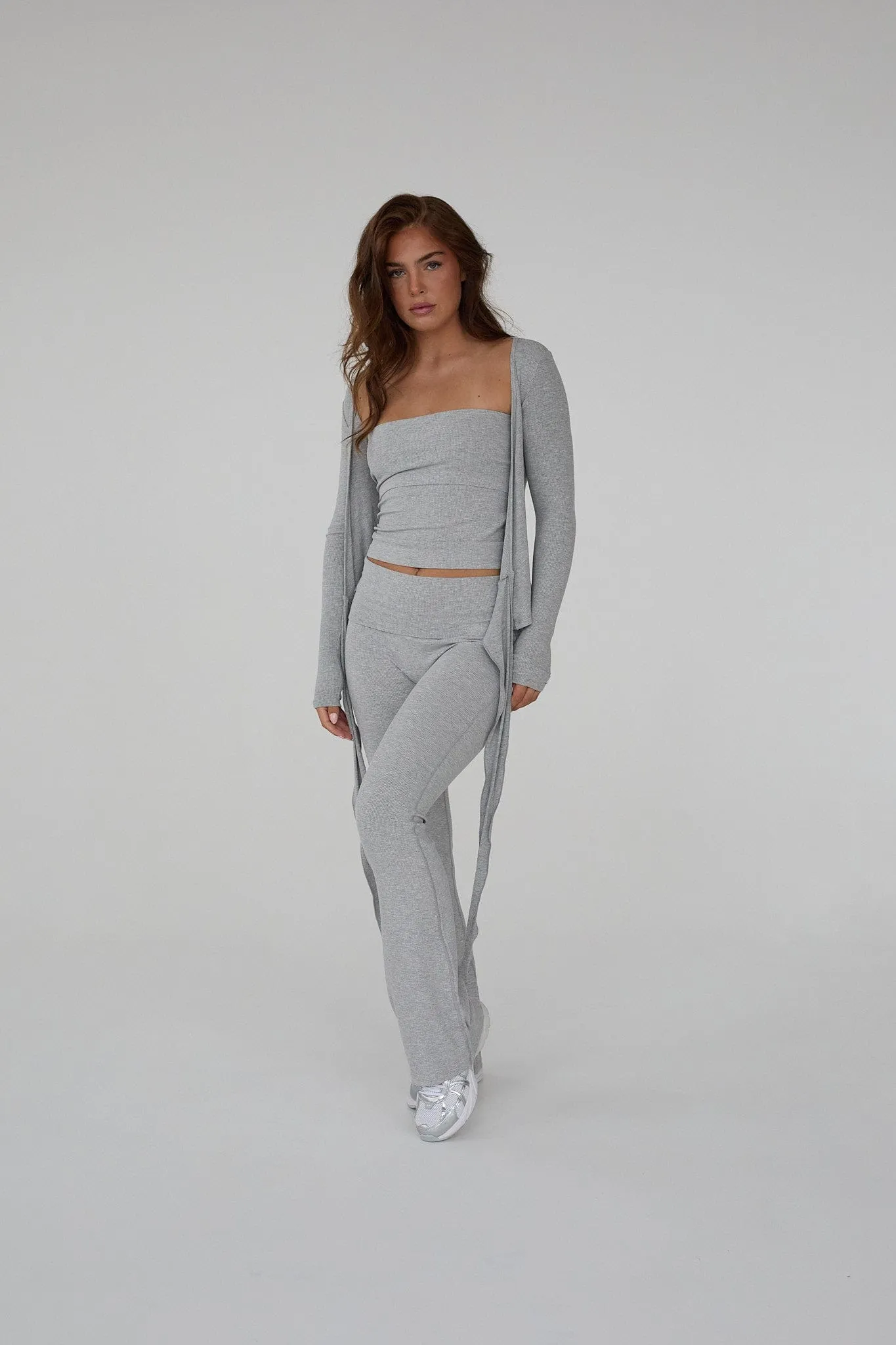 Rib Fold Over Pants - Grey Melange