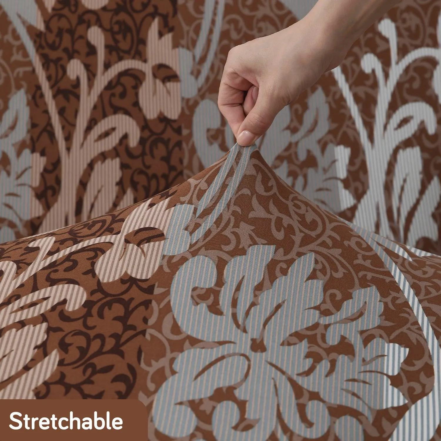 Rich Chocolate Damask Floral Printed Elastic Sofa Cover