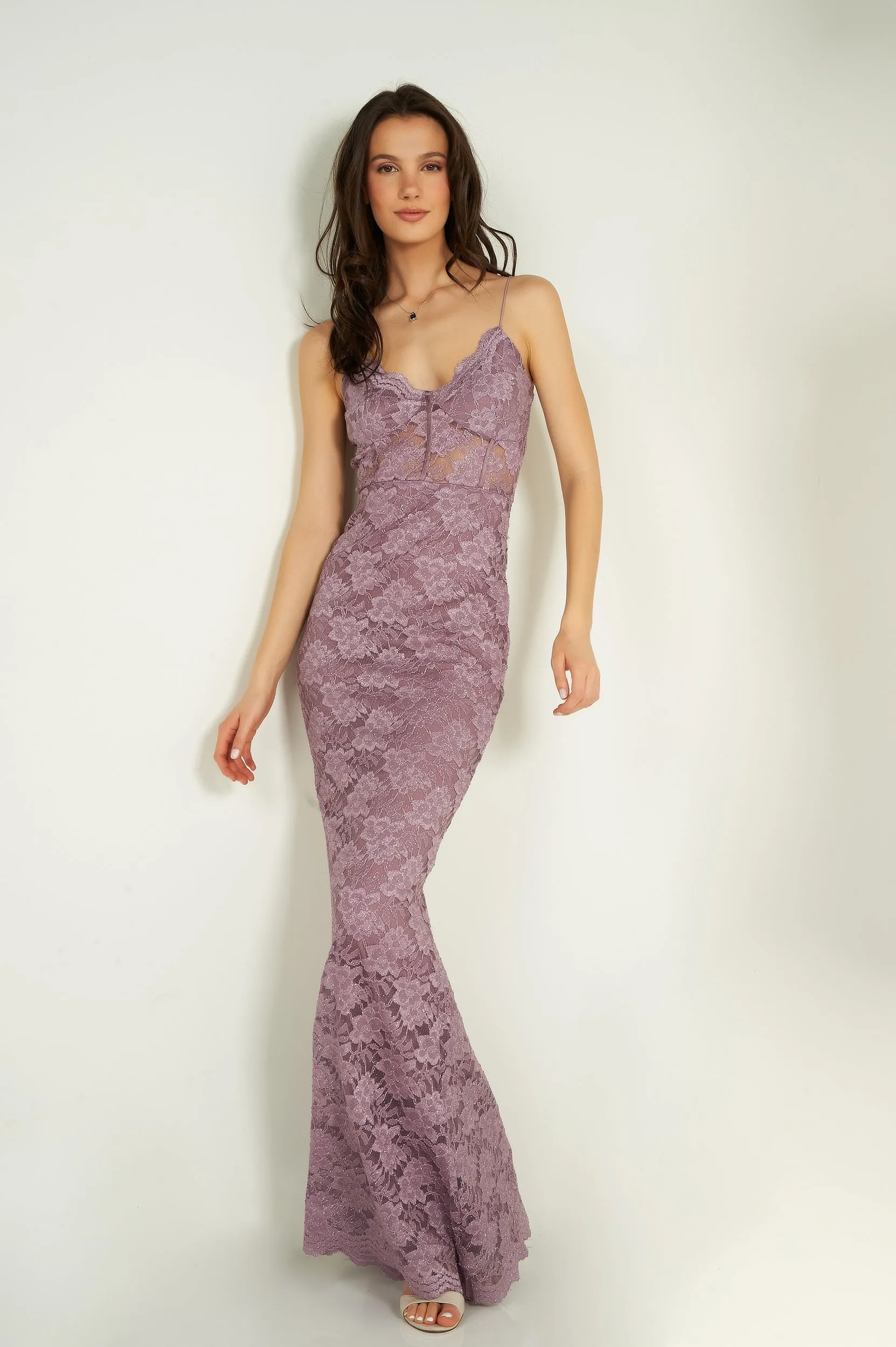 Robe maxi en dentelle brillante - PD4718AX1 - (E-C6)