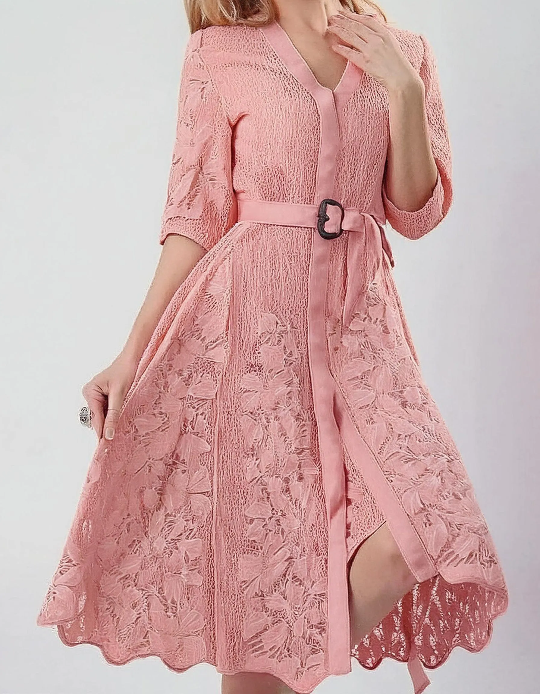 Romantic Pink Lace Midi Dress