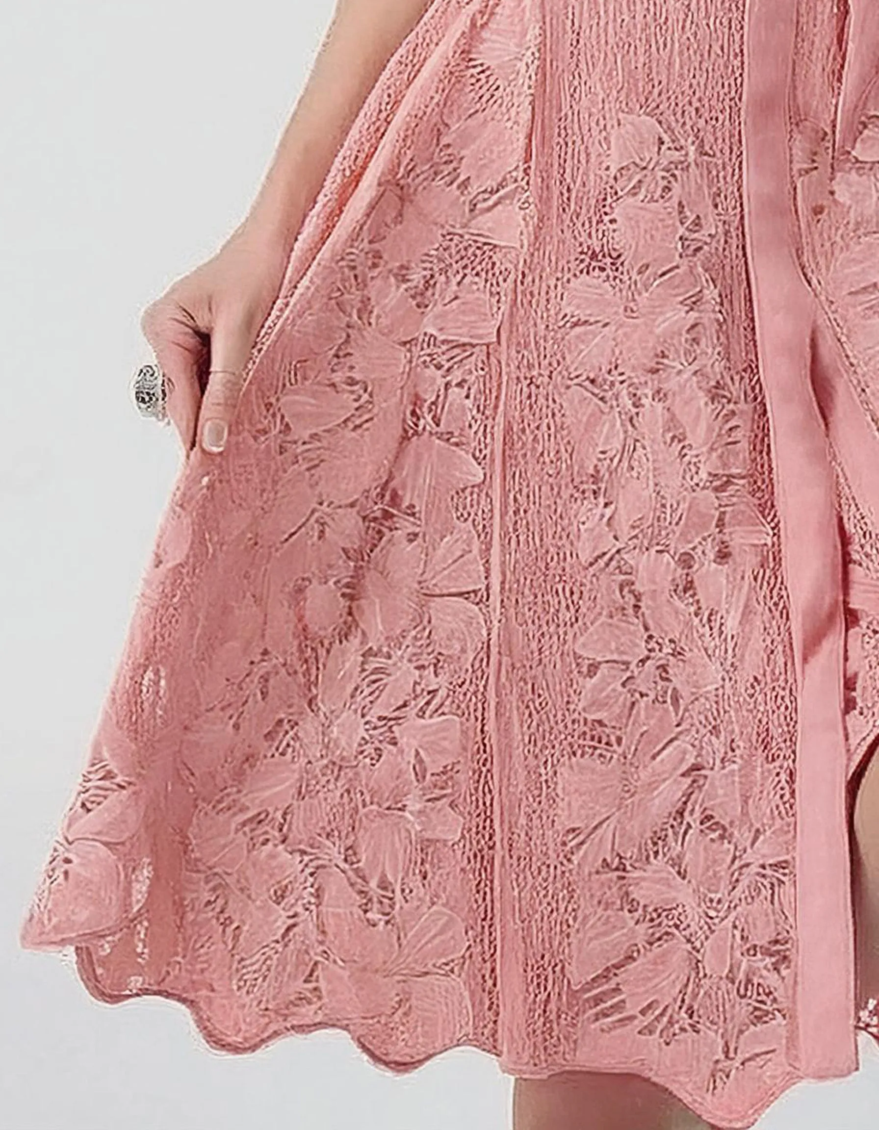 Romantic Pink Lace Midi Dress