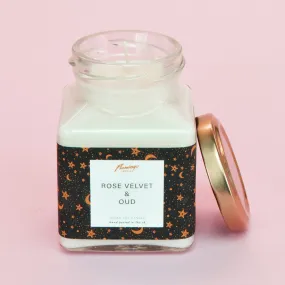 Rose Velvet & Oud Black Moon & Stars Print Midi Square Candle