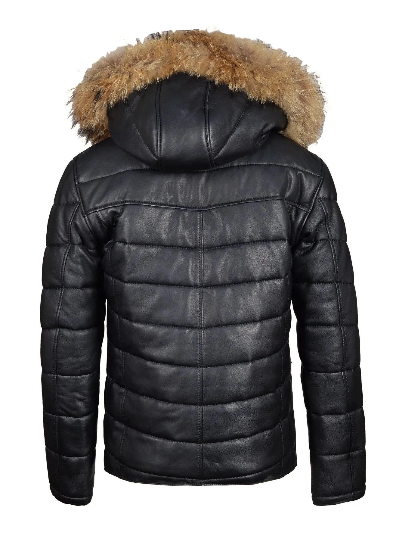 Rossi's polyfill winter leather jacket with fur on hoodie