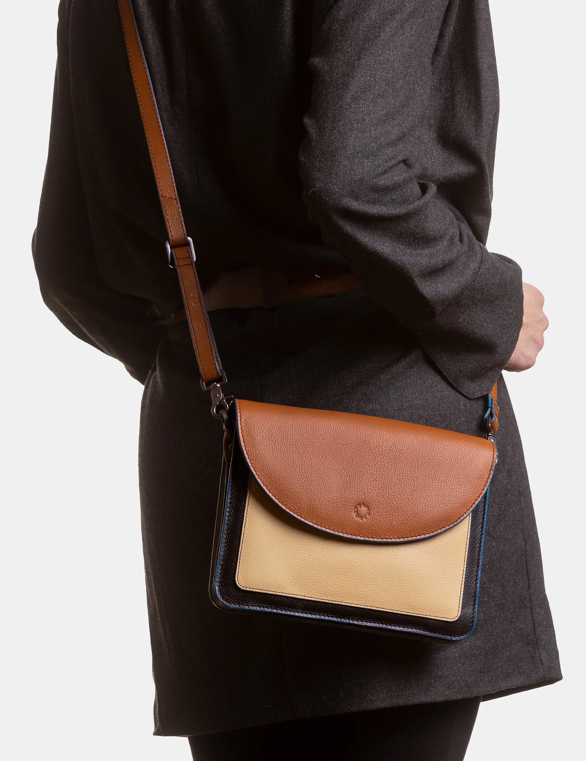 Rustic Colour Block Leather Flap Over Portland Cross Body Bag