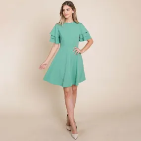 Sage Flutter Layered Sleeve Ruffle Dress