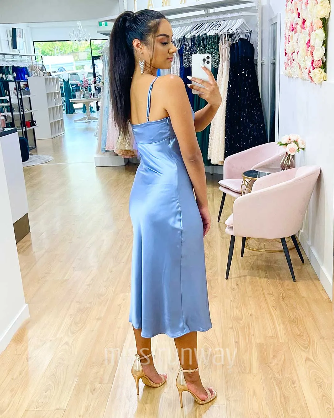 Sandrine Satin Midi Dress - Blue 2.0