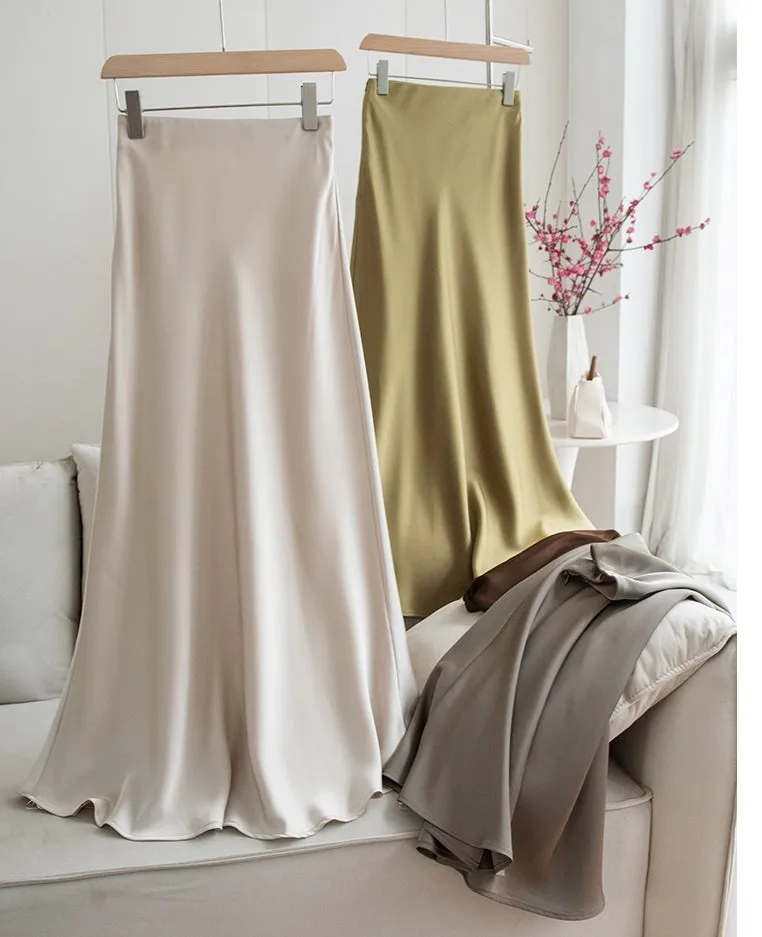 Satin Midi Skirt (ready stock in brown (M)/ 12 colours)