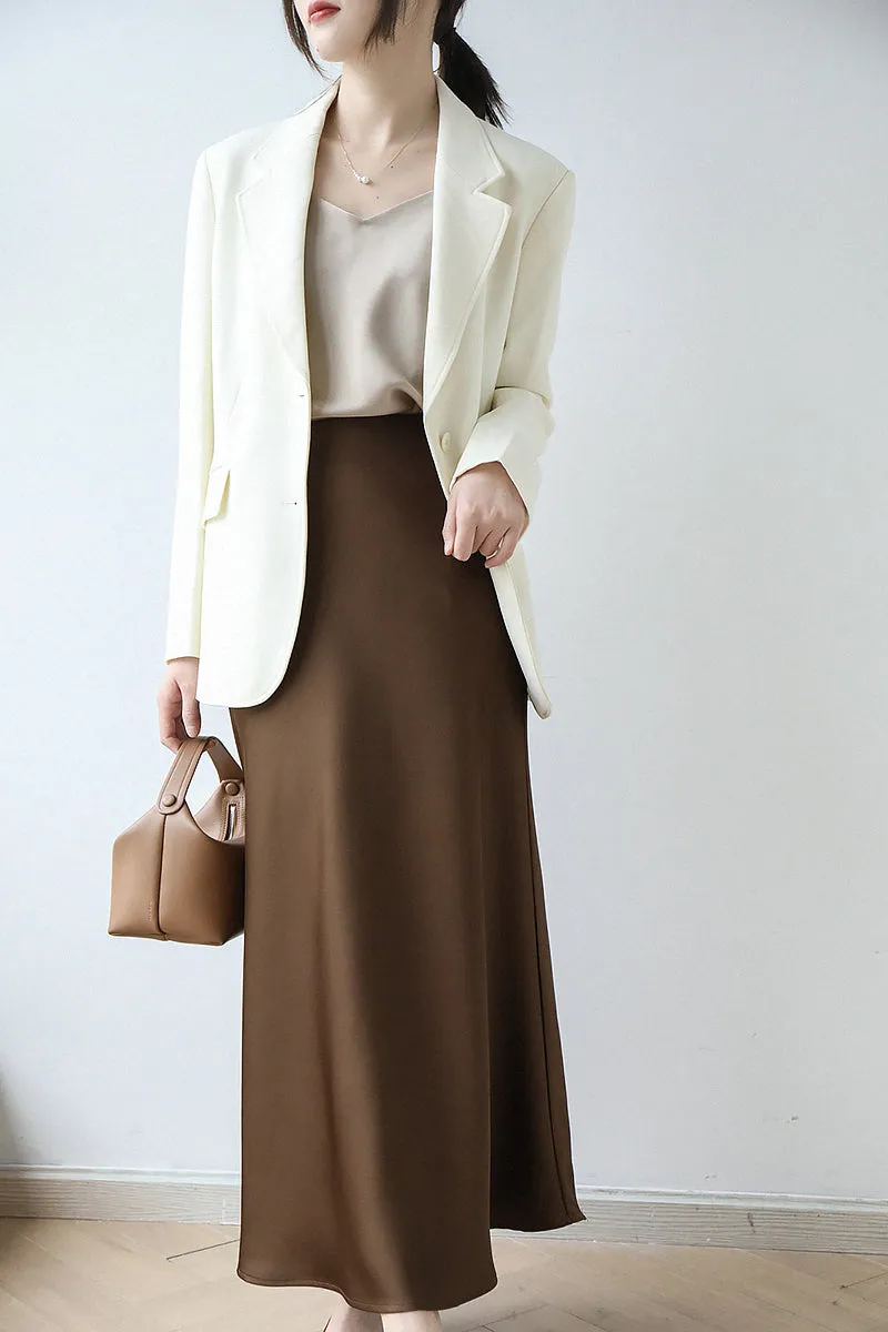 Satin Midi Skirt (ready stock in brown (M)/ 12 colours)