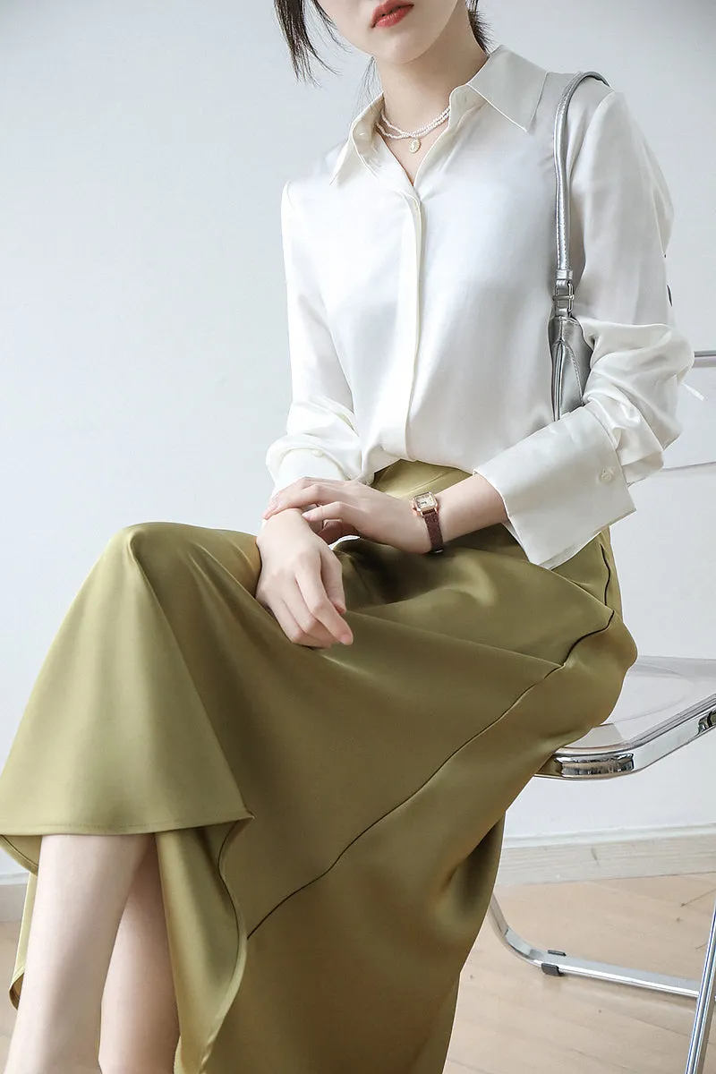 Satin Midi Skirt (ready stock in brown (M)/ 12 colours)