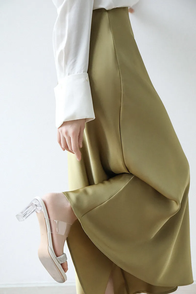 Satin Midi Skirt (ready stock in brown (M)/ 12 colours)