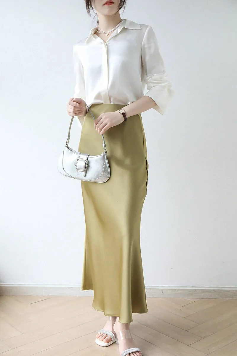 Satin Midi Skirt (ready stock in brown (M)/ 12 colours)