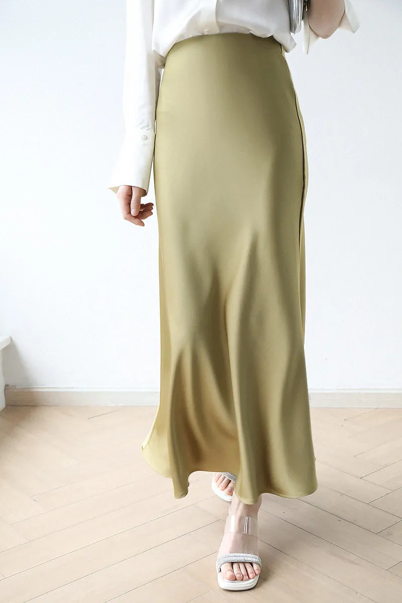 Satin Midi Skirt (ready stock in brown (M)/ 12 colours)