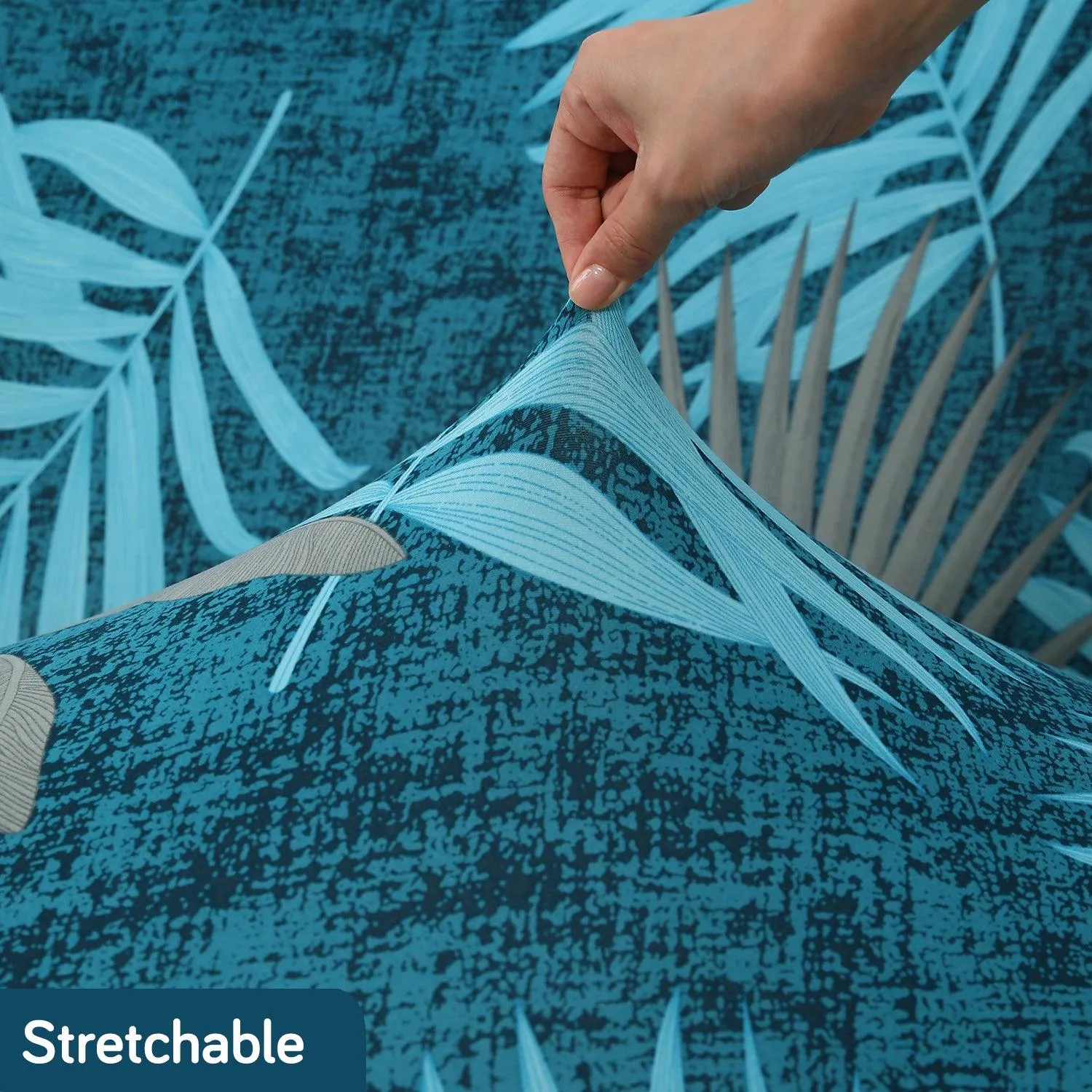 Sea Blue Tropical Leaves Printed Stretchable Sofa Cover