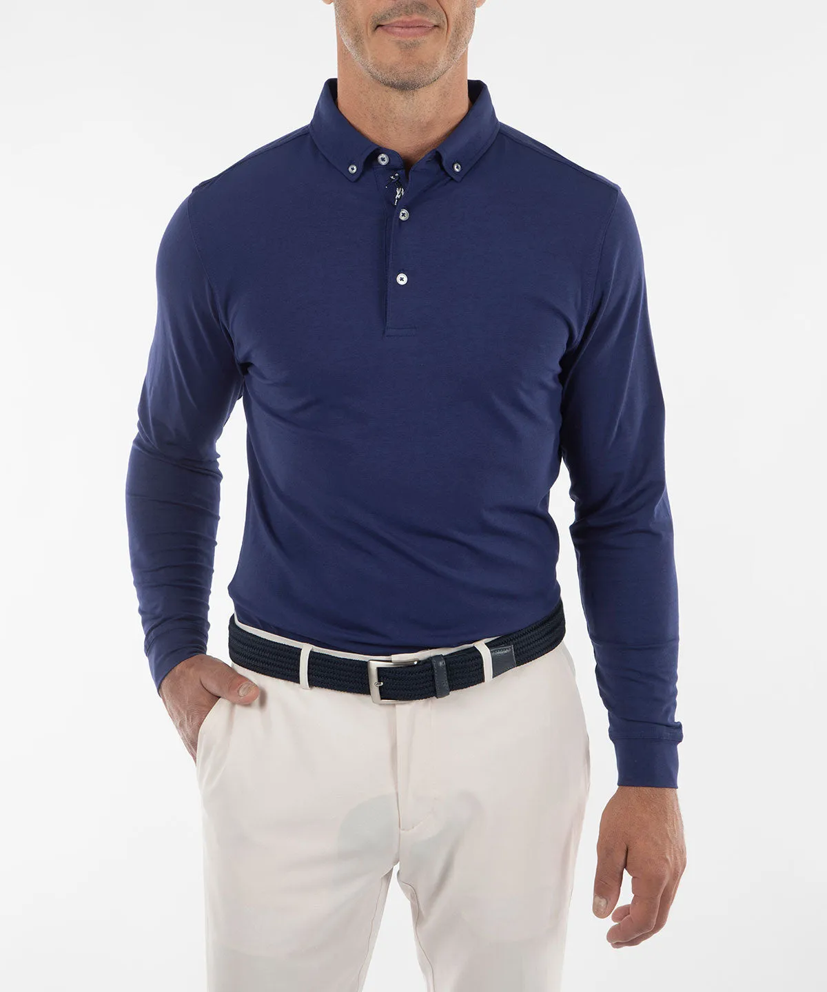 Signature Liquid Cotton Button-Down Collar Long-Sleeve Polo