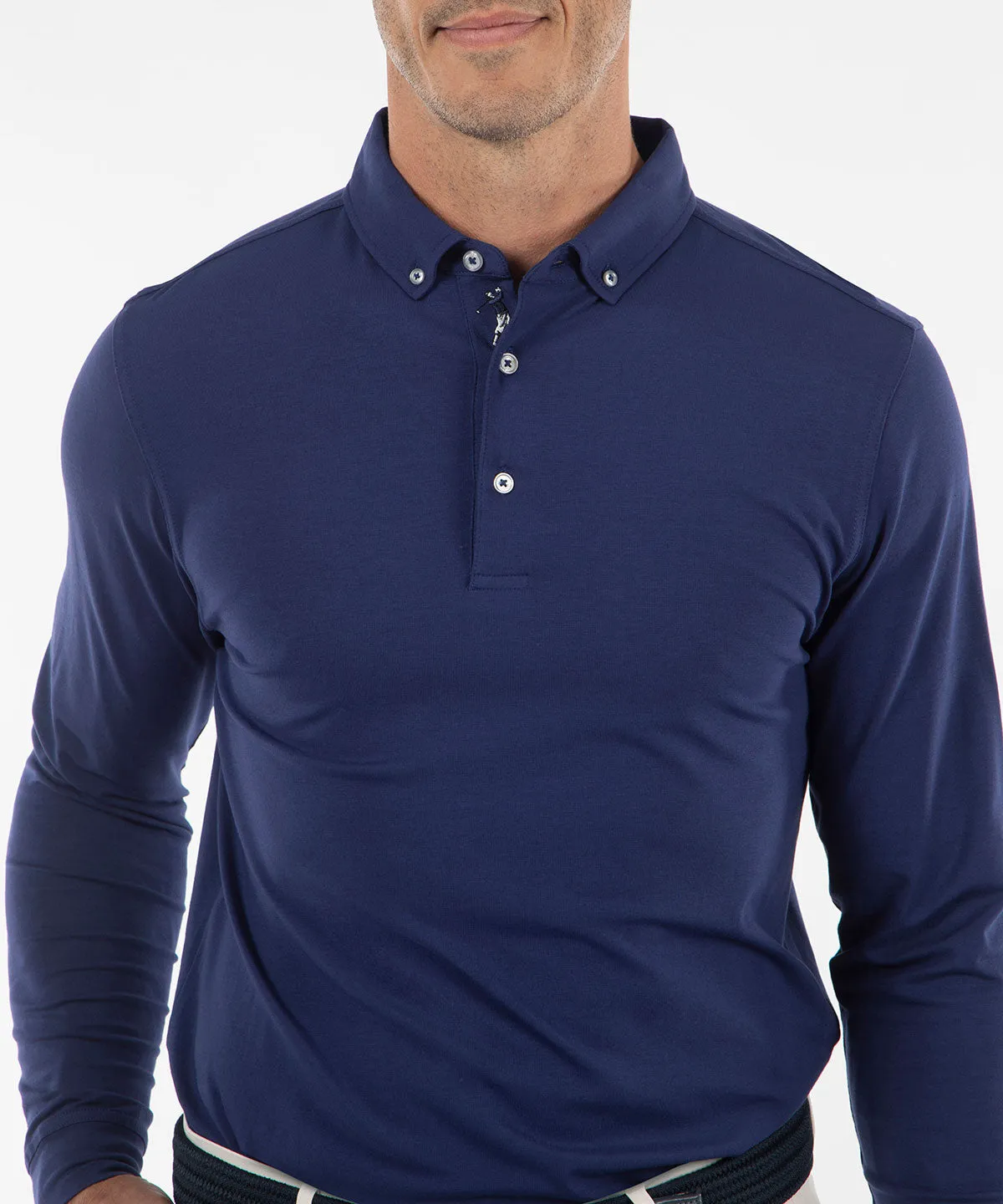 Signature Liquid Cotton Button-Down Collar Long-Sleeve Polo