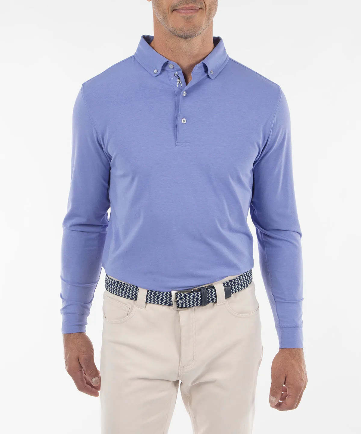 Signature Liquid Cotton Button-Down Collar Long-Sleeve Polo