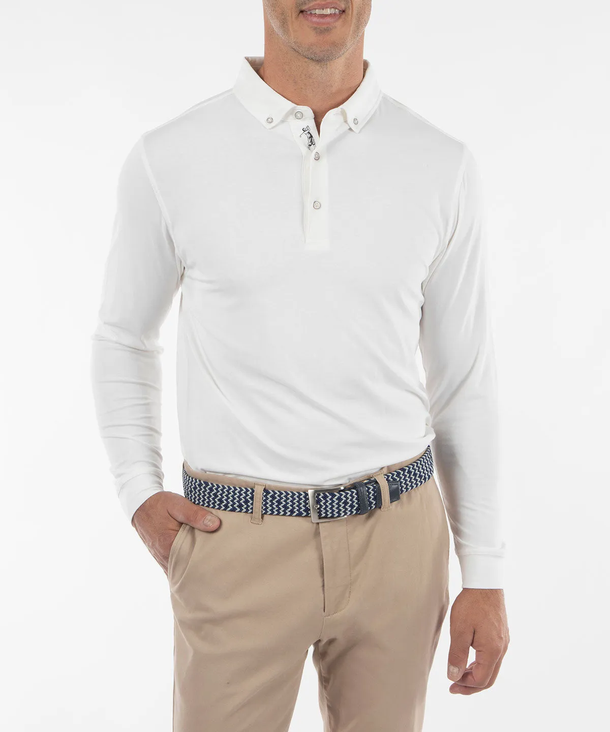 Signature Liquid Cotton Button-Down Collar Long-Sleeve Polo