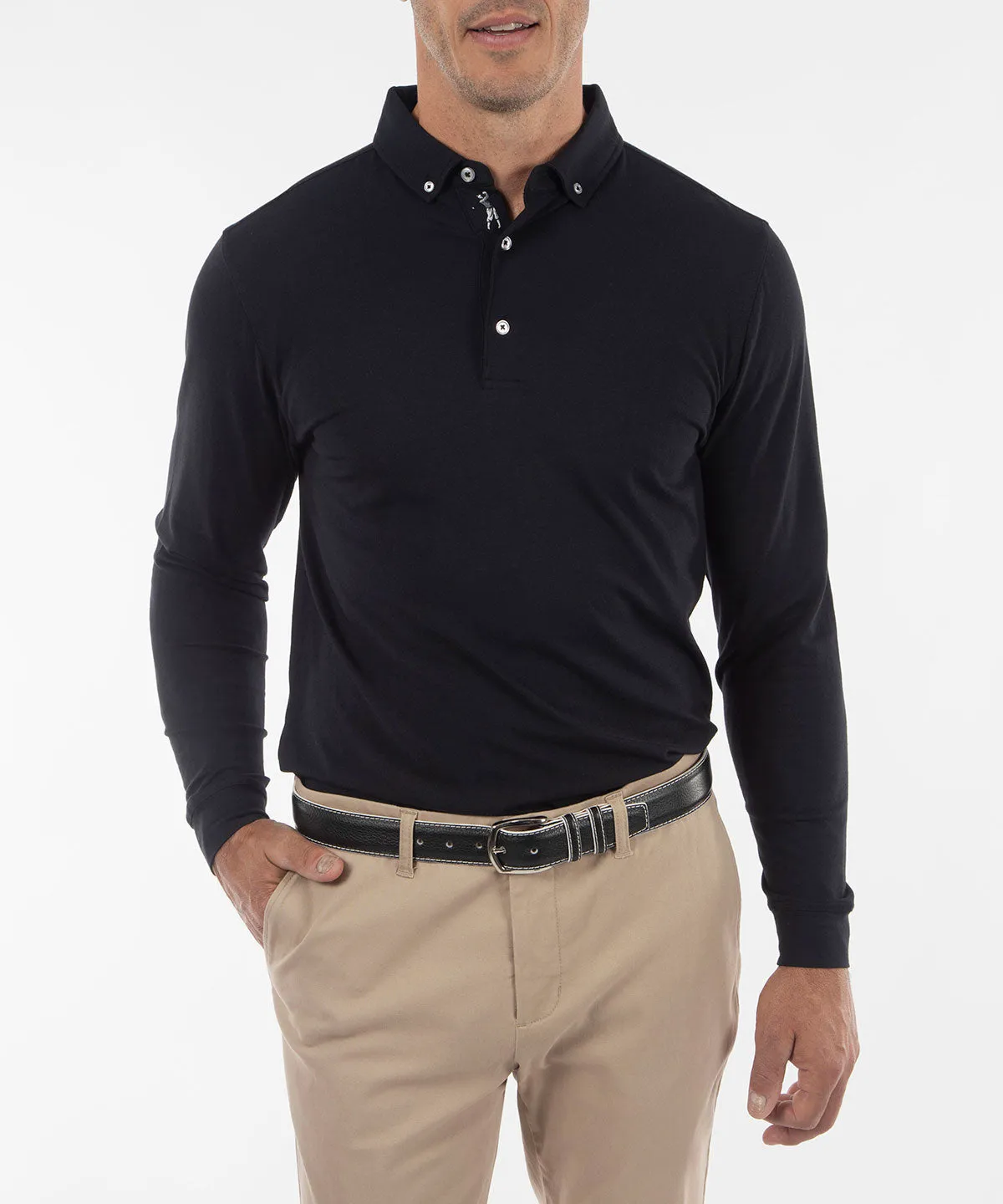 Signature Liquid Cotton Button-Down Collar Long-Sleeve Polo