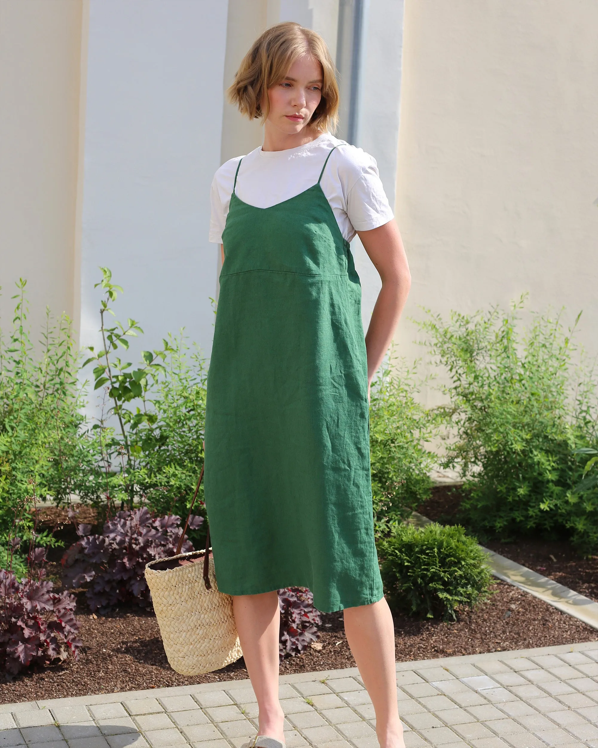 Slip linen dress MARFA in Green