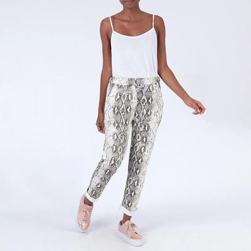 Snake Print Jogger Cream