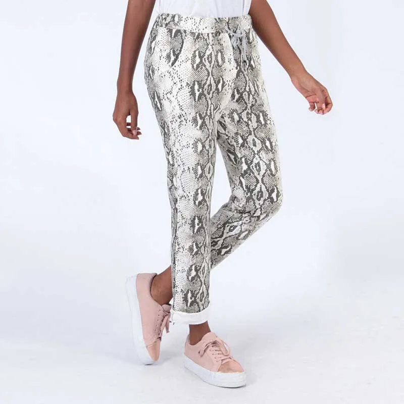 Snake Print Jogger Cream