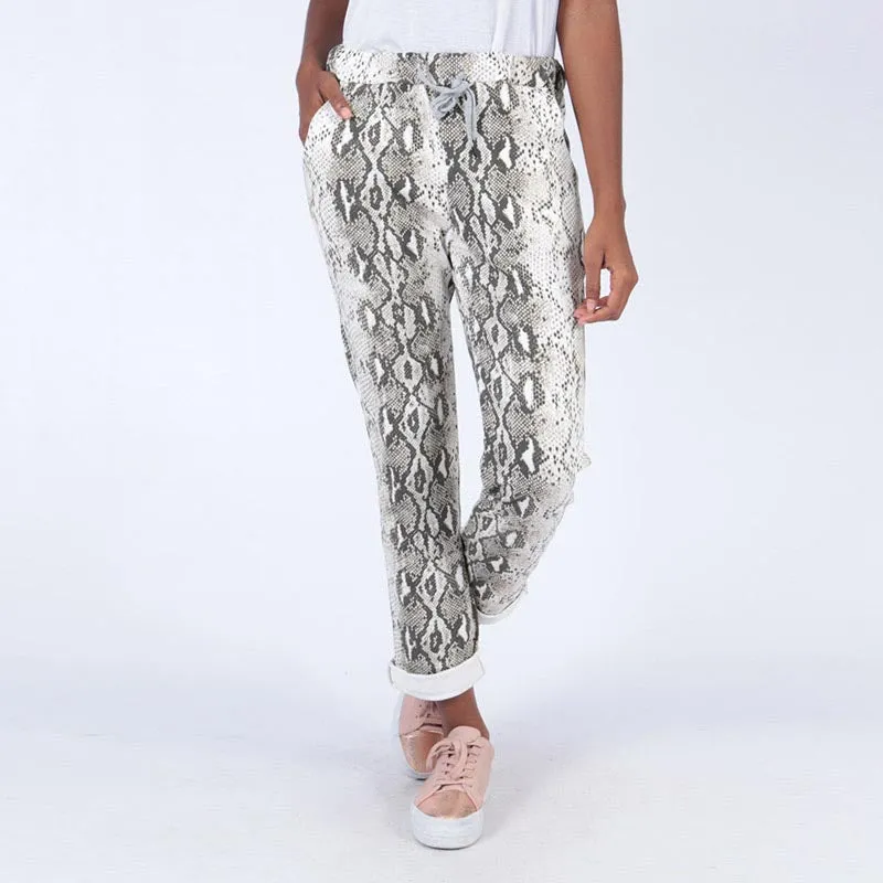 Snake Print Jogger Cream