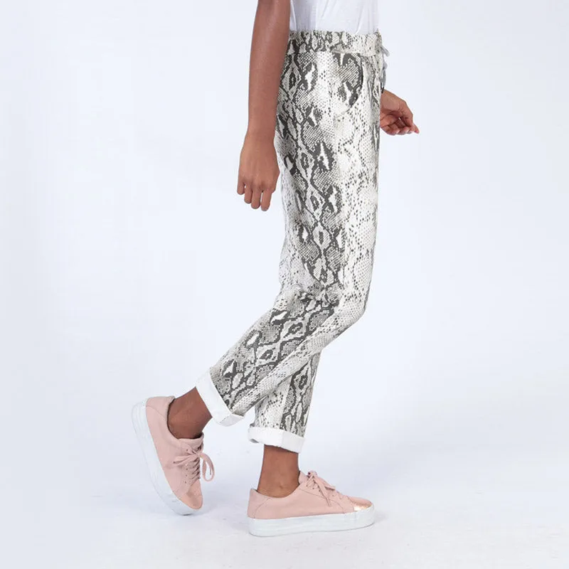 Snake Print Jogger Cream