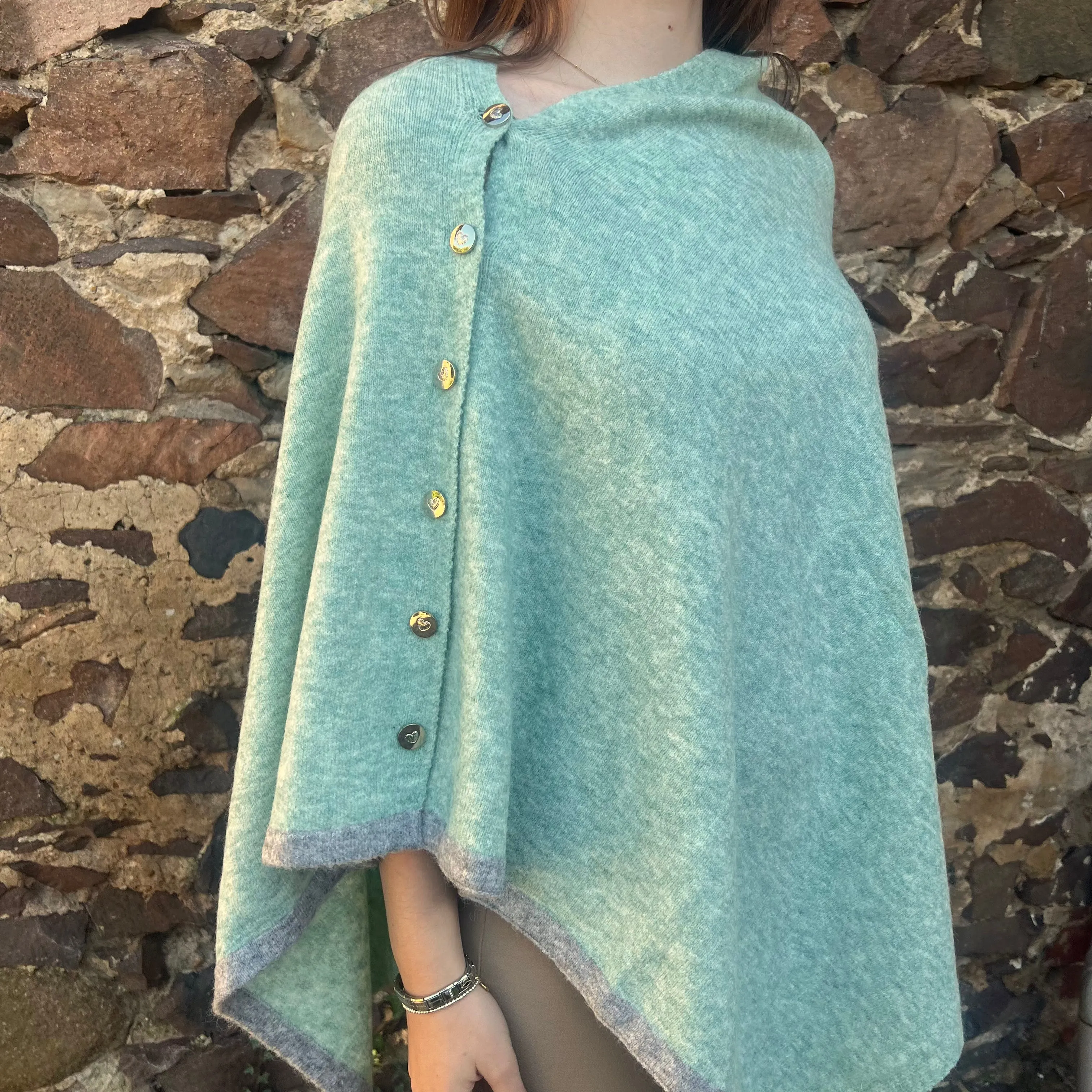 Soft Green Button Through Poncho