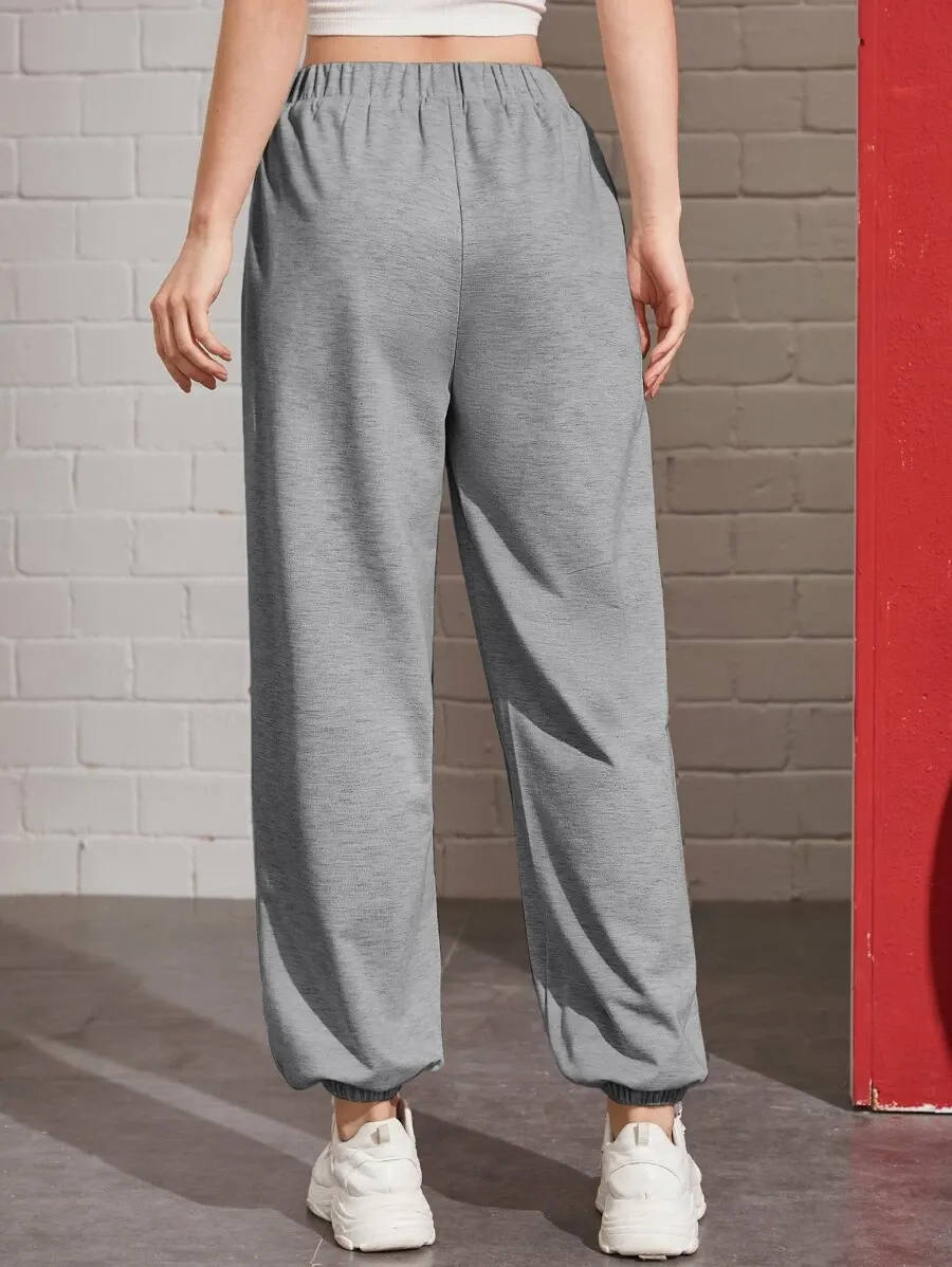 Solid Elastic Waist Sweatpants