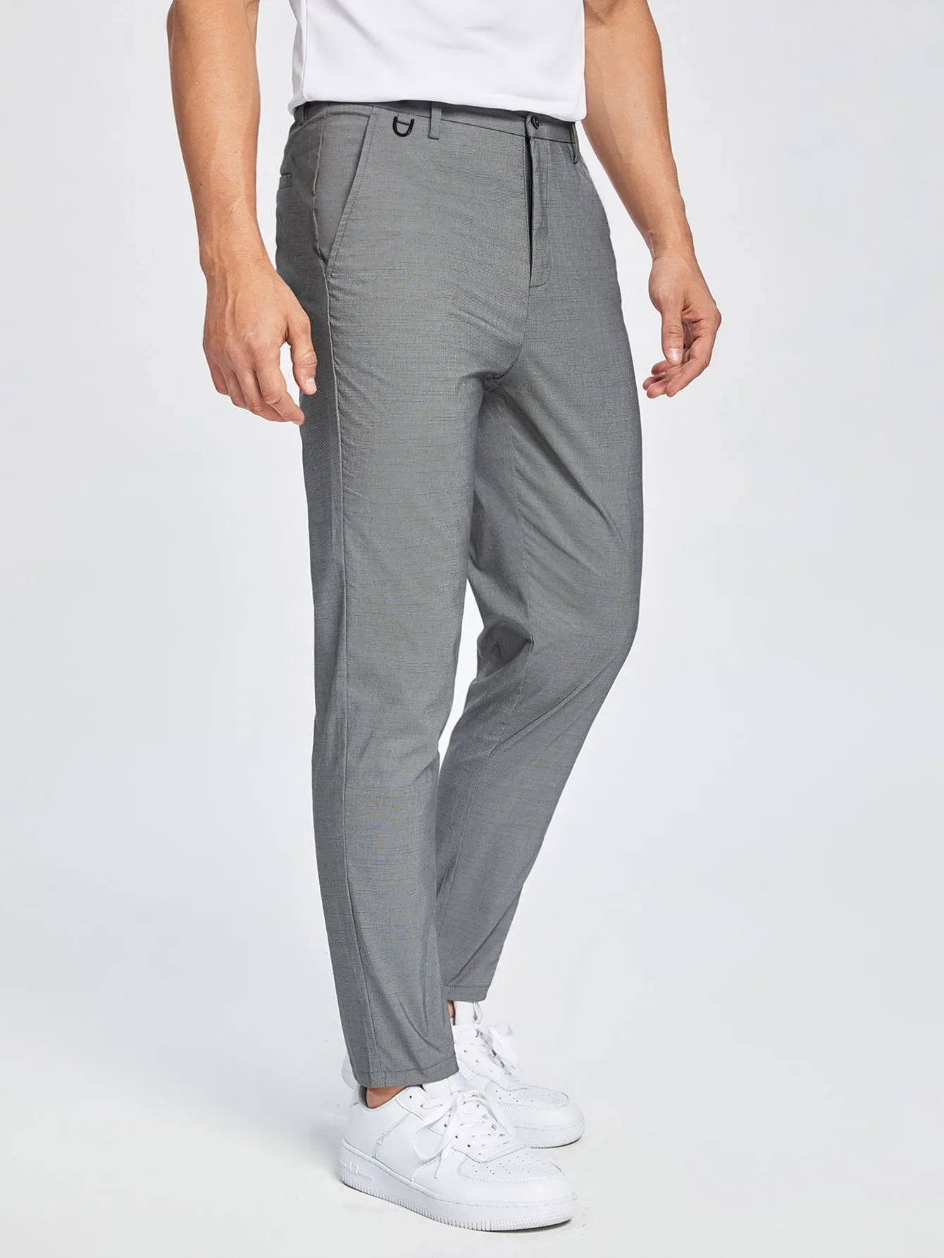 Solid Slant Pockets Zipper Fly Trousers