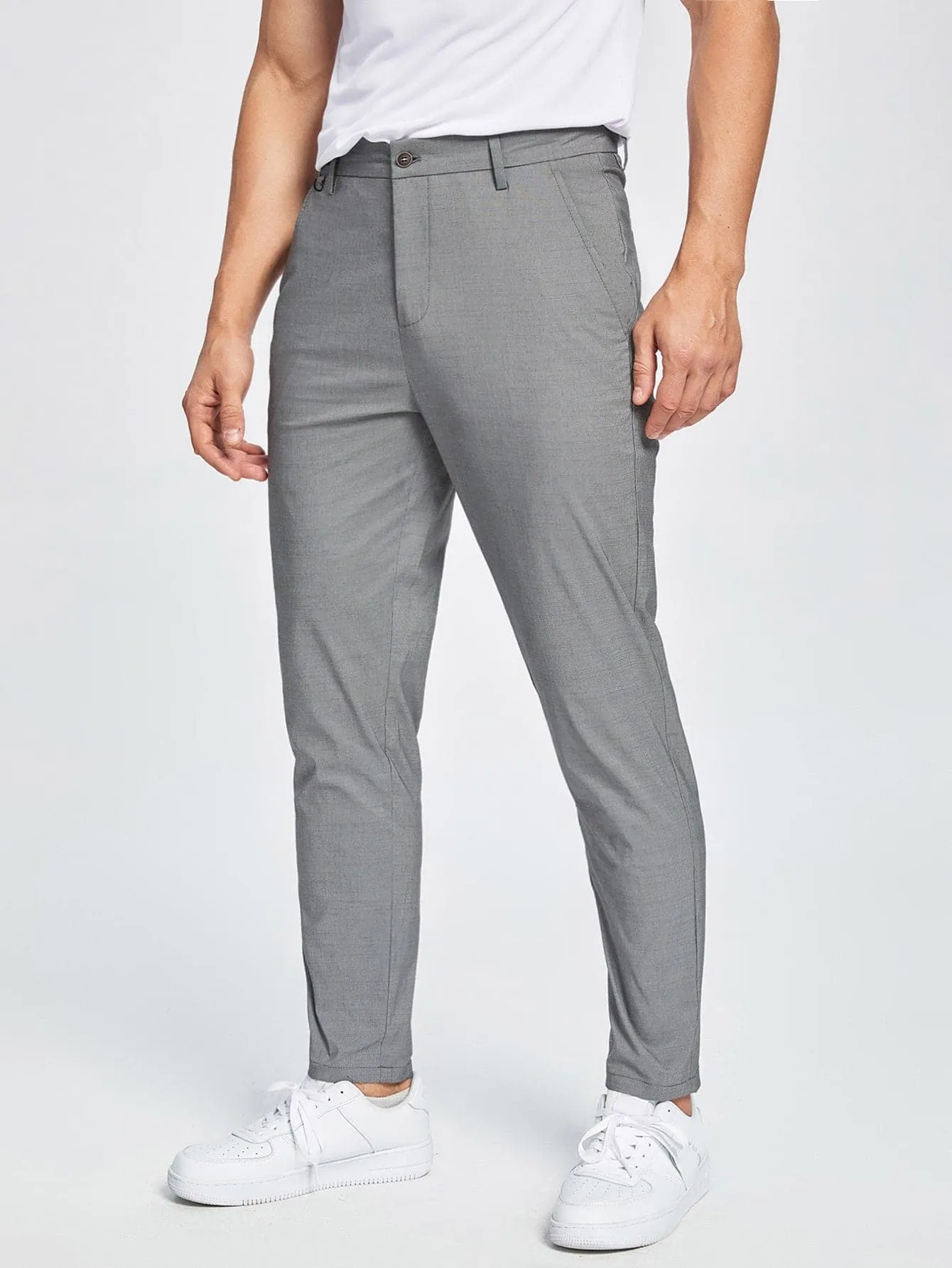 Solid Slant Pockets Zipper Fly Trousers