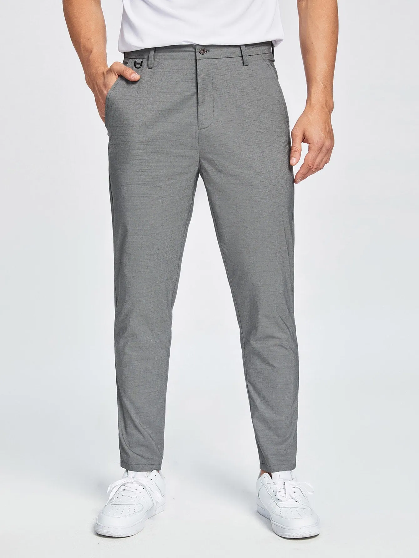 Solid Slant Pockets Zipper Fly Trousers