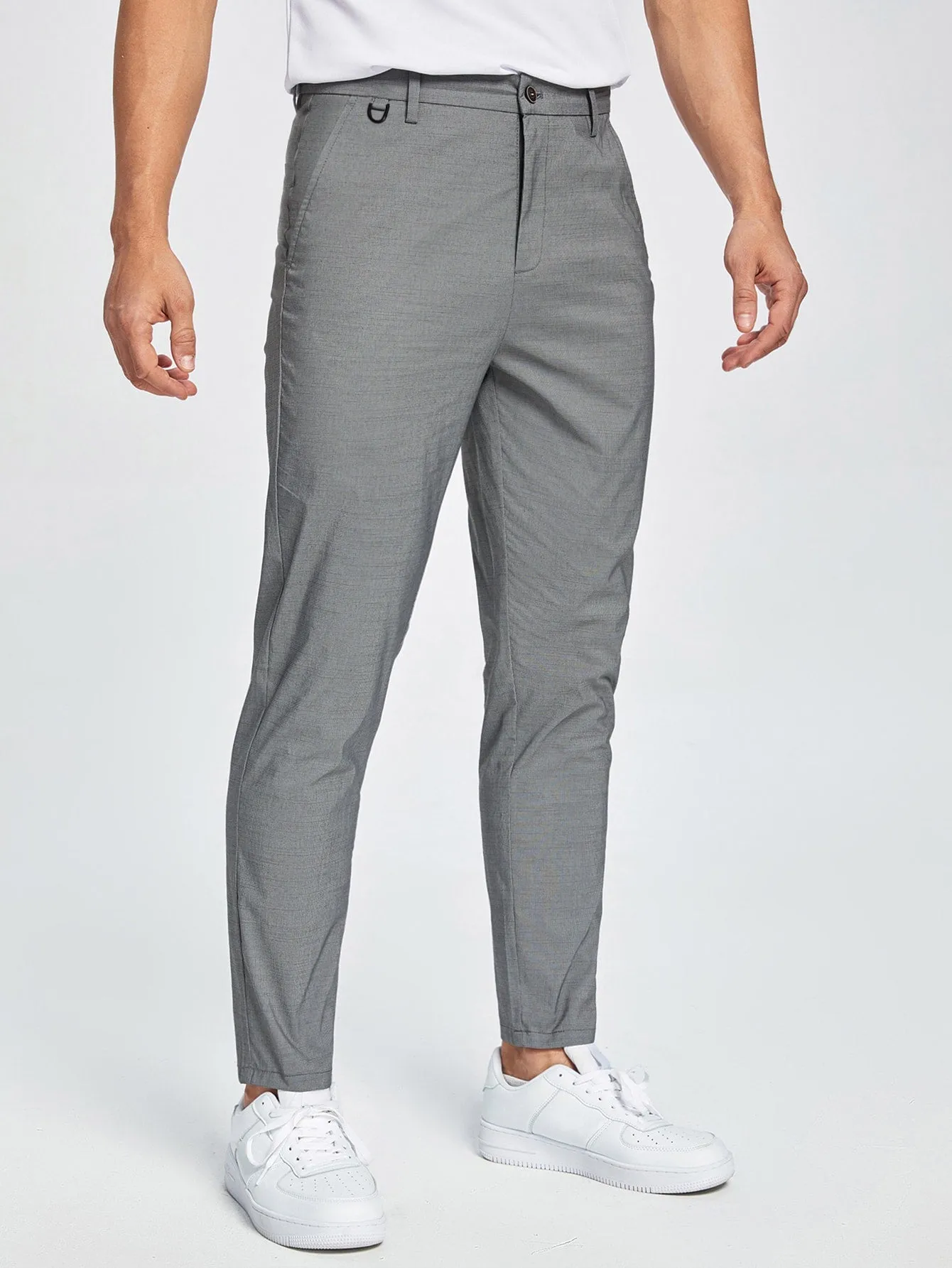 Solid Slant Pockets Zipper Fly Trousers