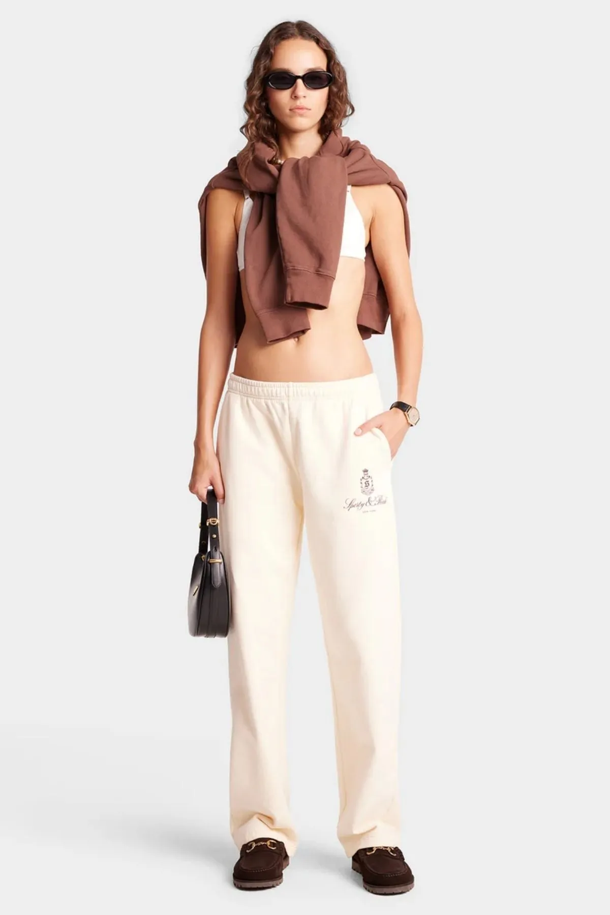 Sporty & Rich Vendome Straight Leg Sweatpant - Cream/ Chocolate