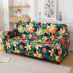 Spring Green Hibiscus Printed Elastic Sofa Cover