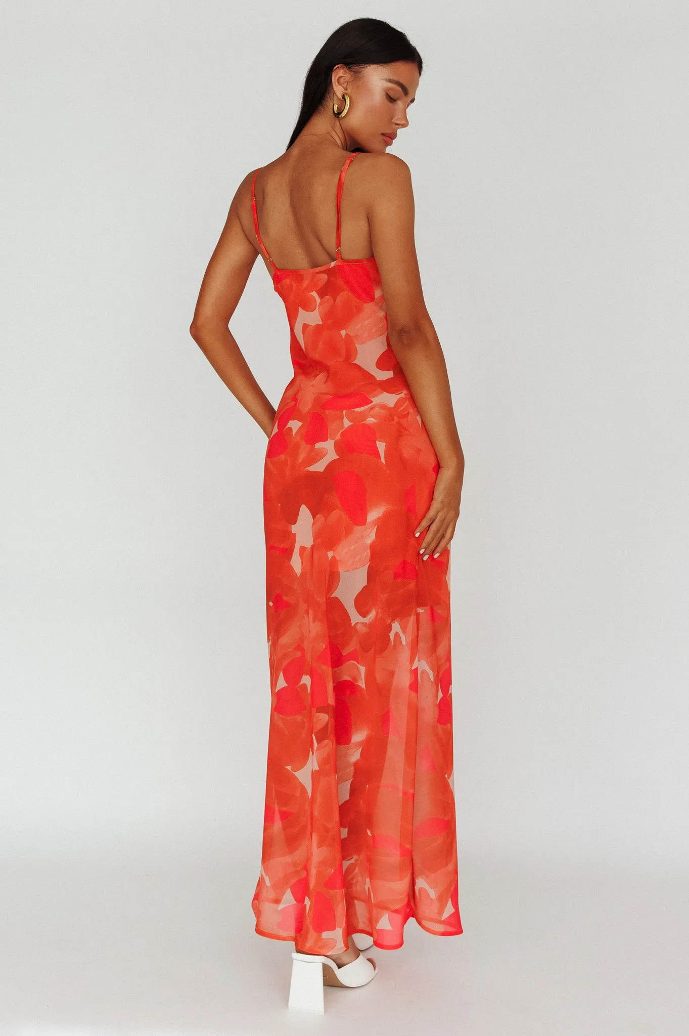 Stasi Cami Strap Midi Dress Floral Orange