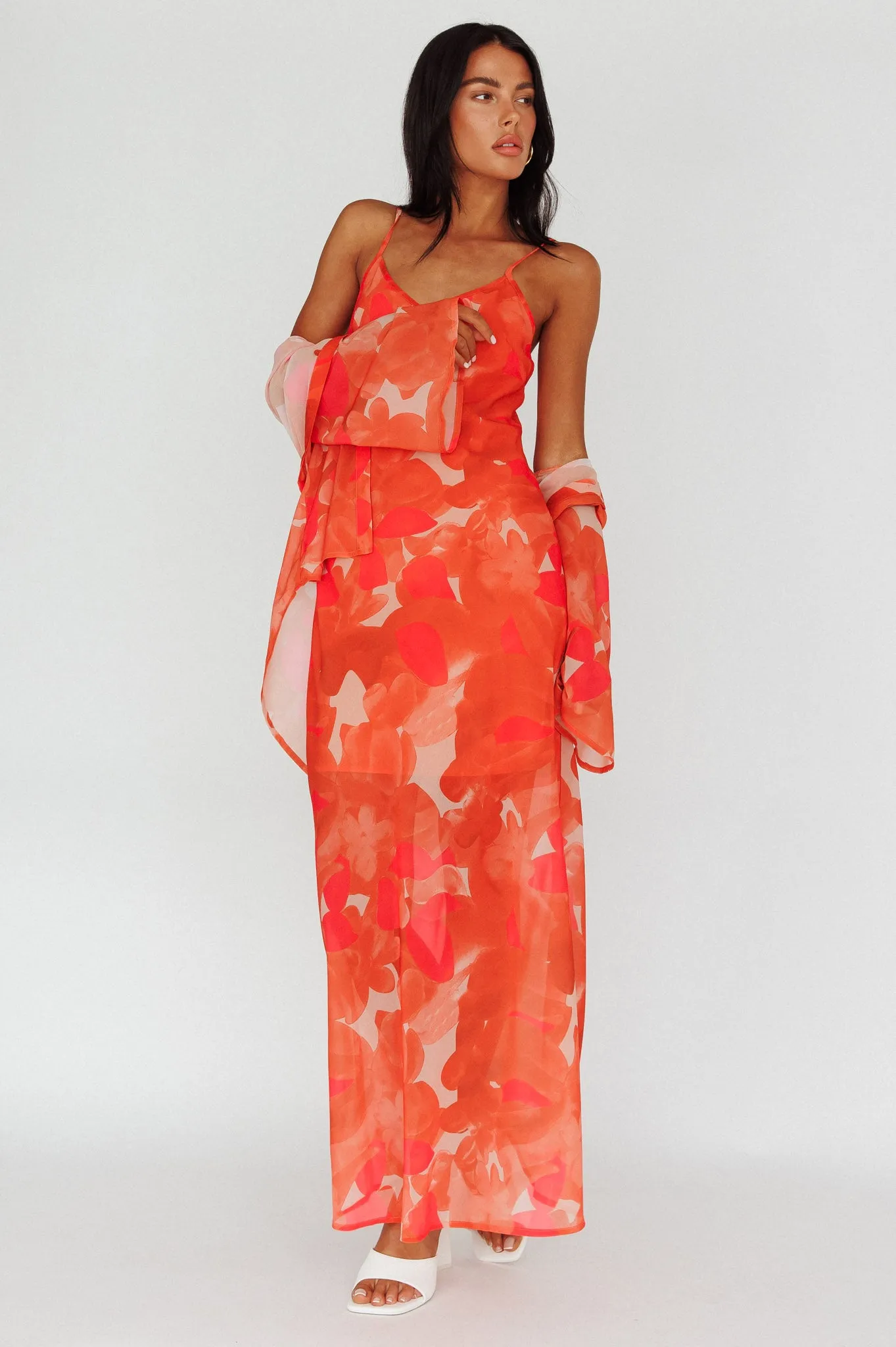 Stasi Cami Strap Midi Dress Floral Orange