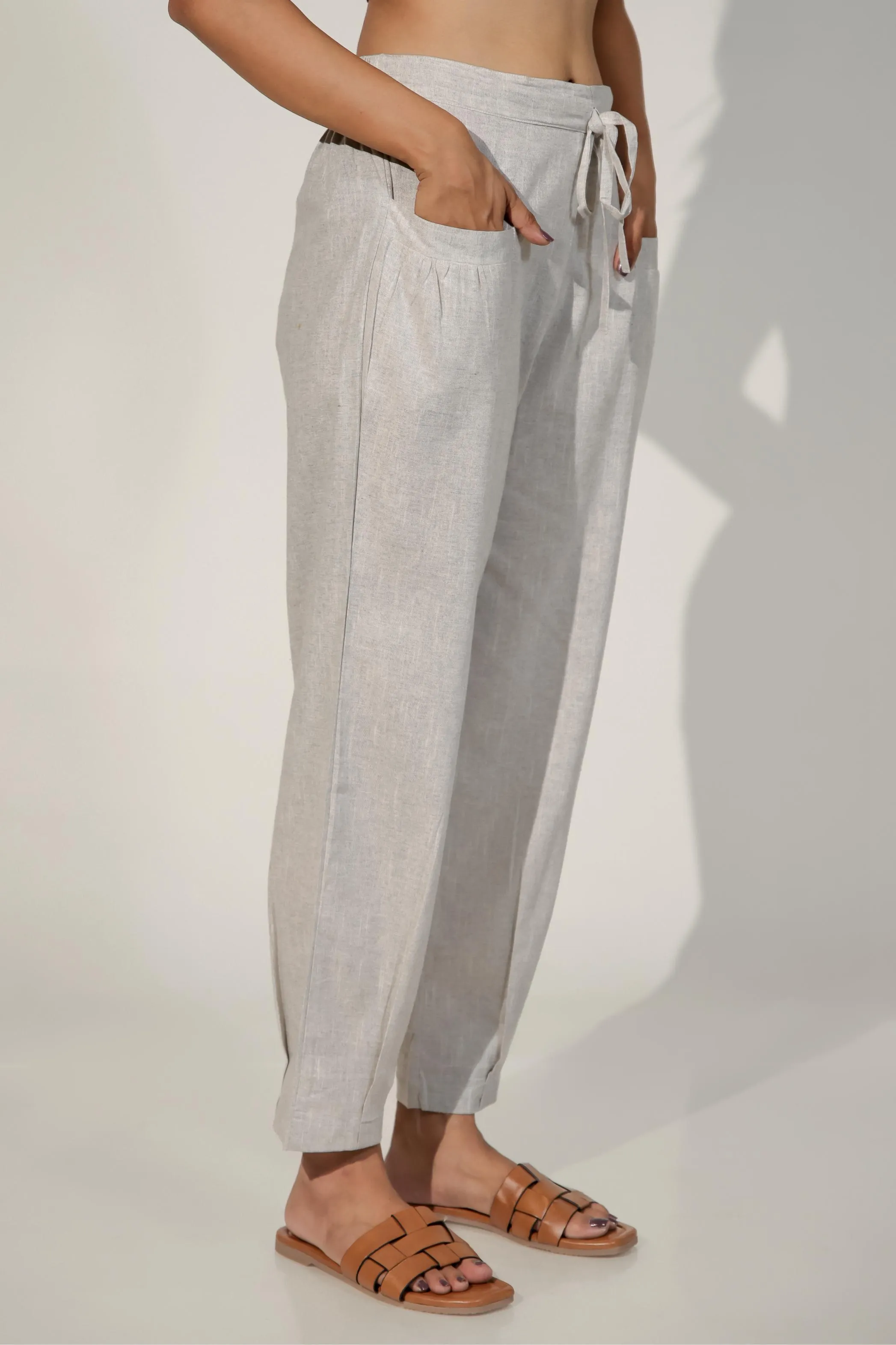 Steel Grey Women's Pleated-Narrow Trousers