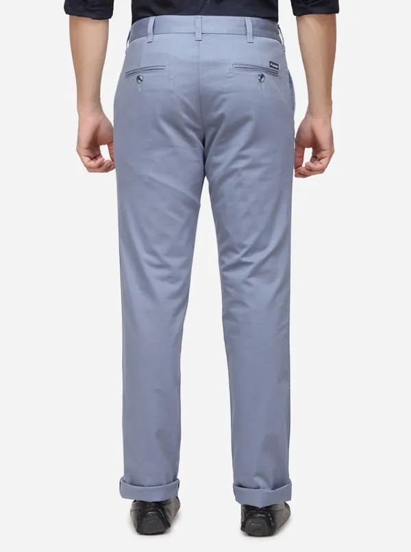 Stone Blue Solid Slim Fit Casual Trouser | Greenfibre