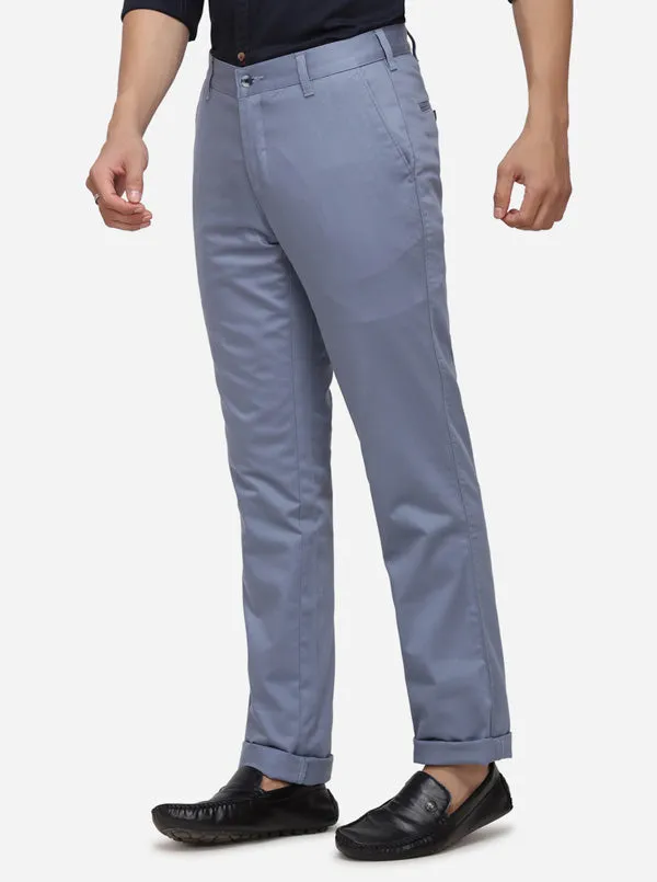 Stone Blue Solid Slim Fit Casual Trouser | Greenfibre