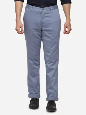 Stone Blue Solid Slim Fit Casual Trouser | Greenfibre