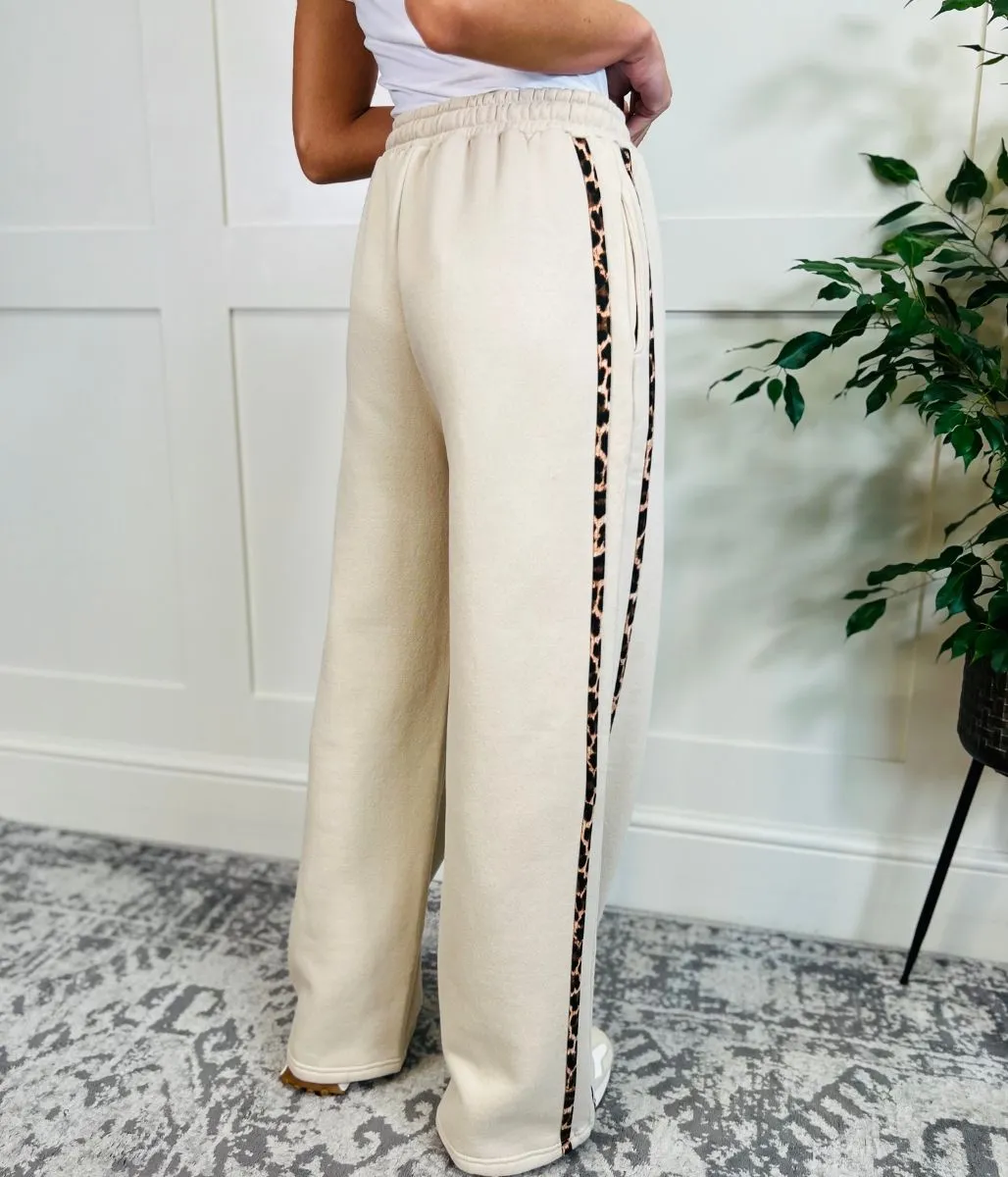 Stone Leopard Stripe Wide Leg Jogger