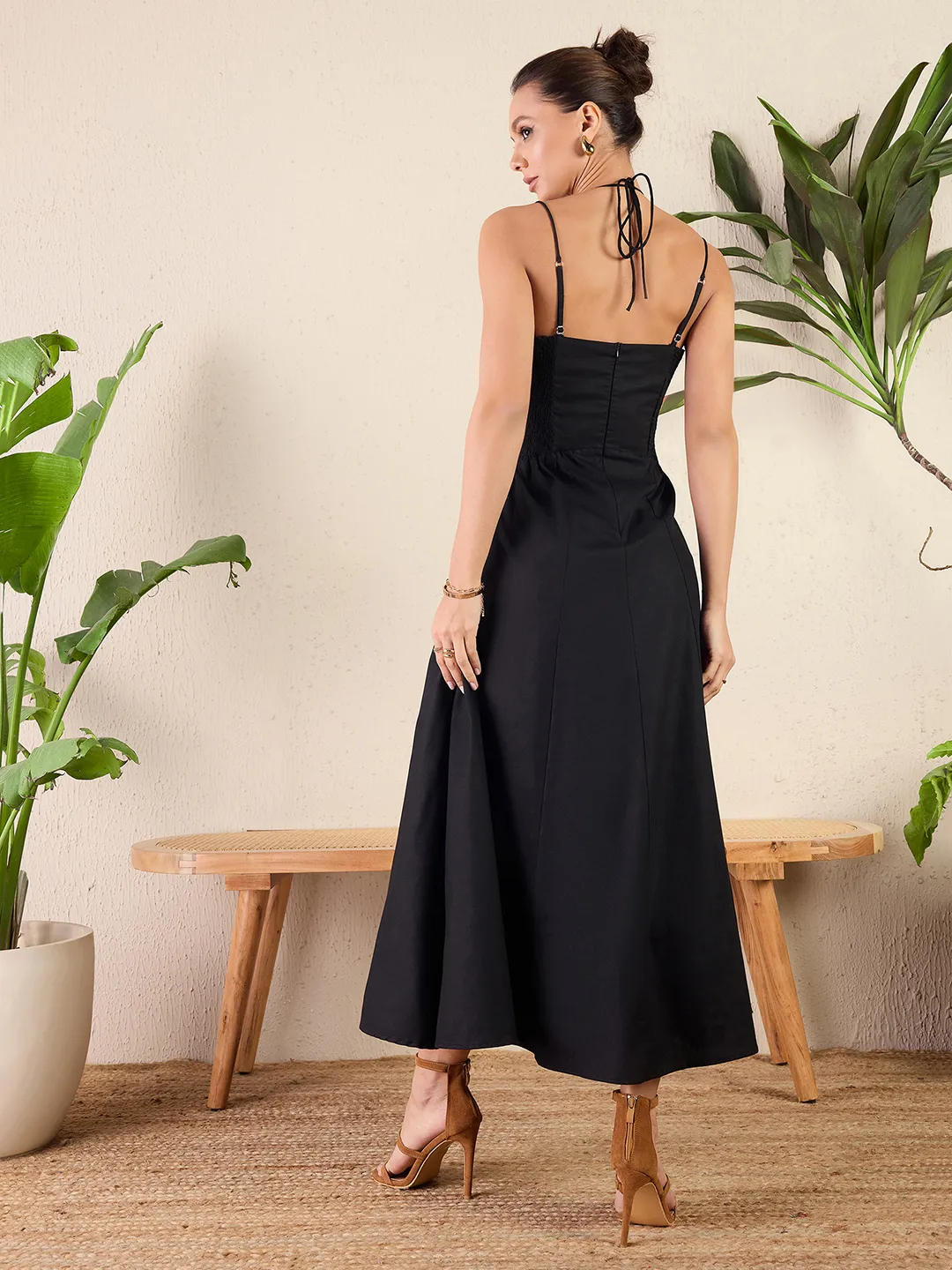 Strappy Cotton Poplin Corset Midi Dress