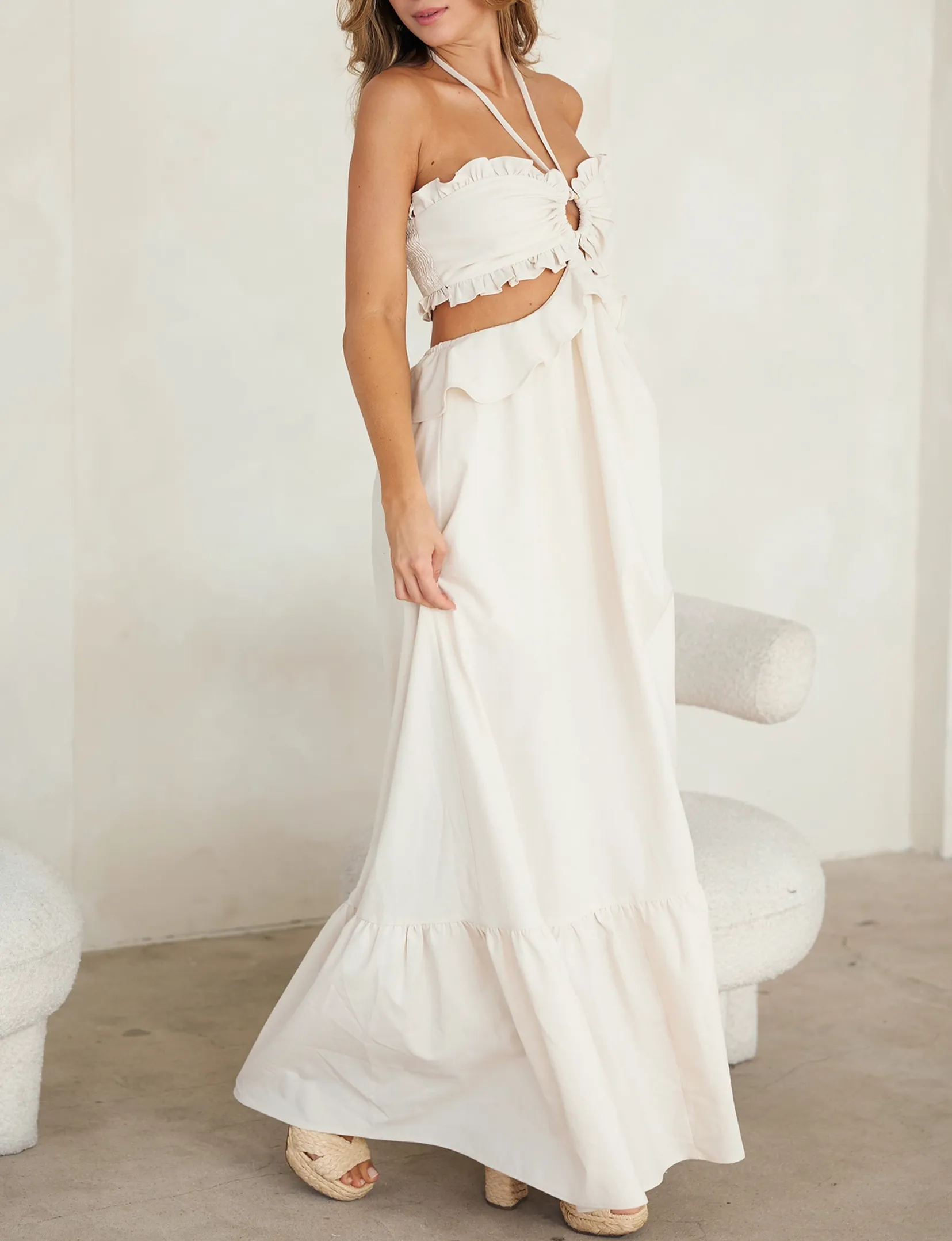 Sweetheart Halter Maxi Dress, Ivory