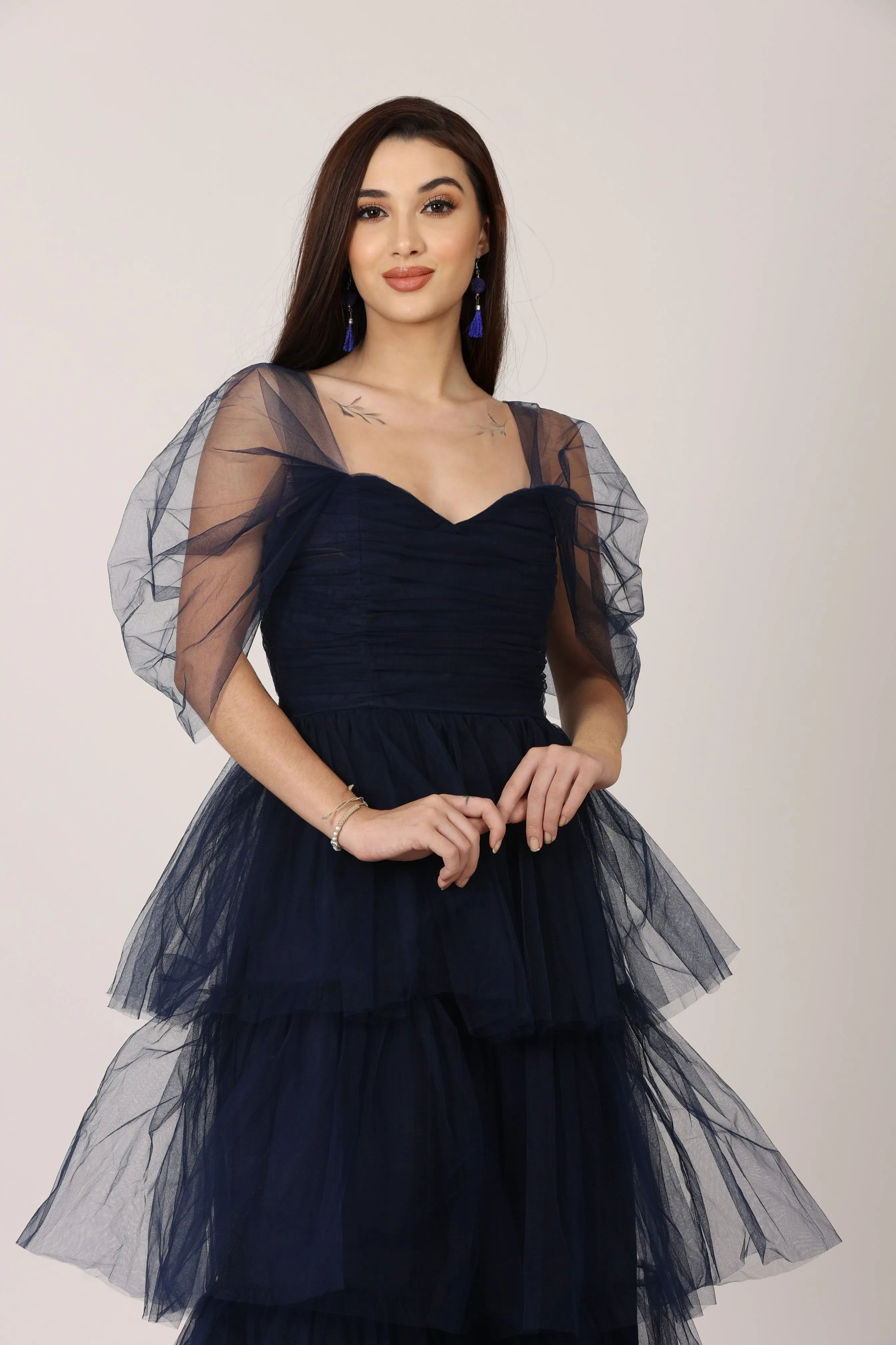 Sydney Tulle Midi Dress in Navy