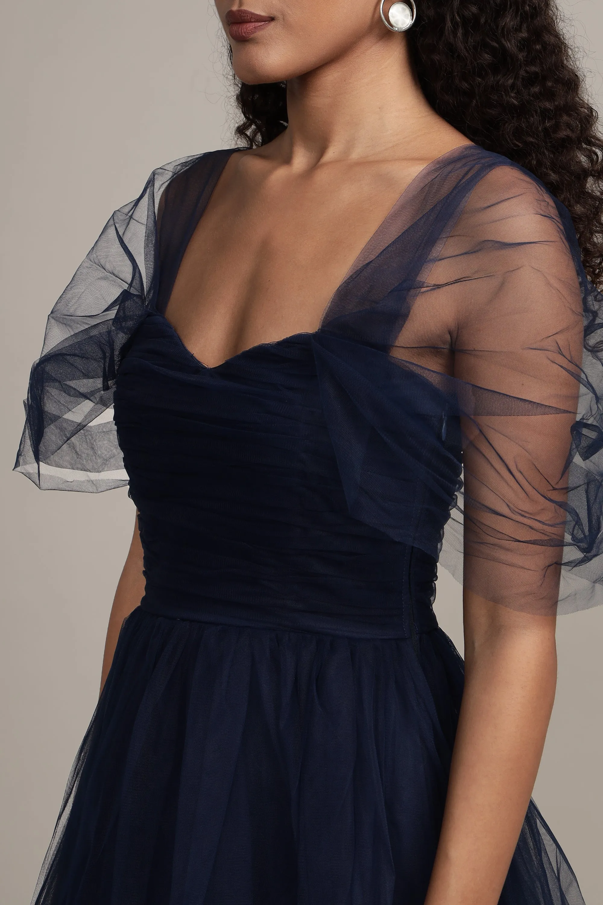 Sydney Tulle Midi Dress in Navy