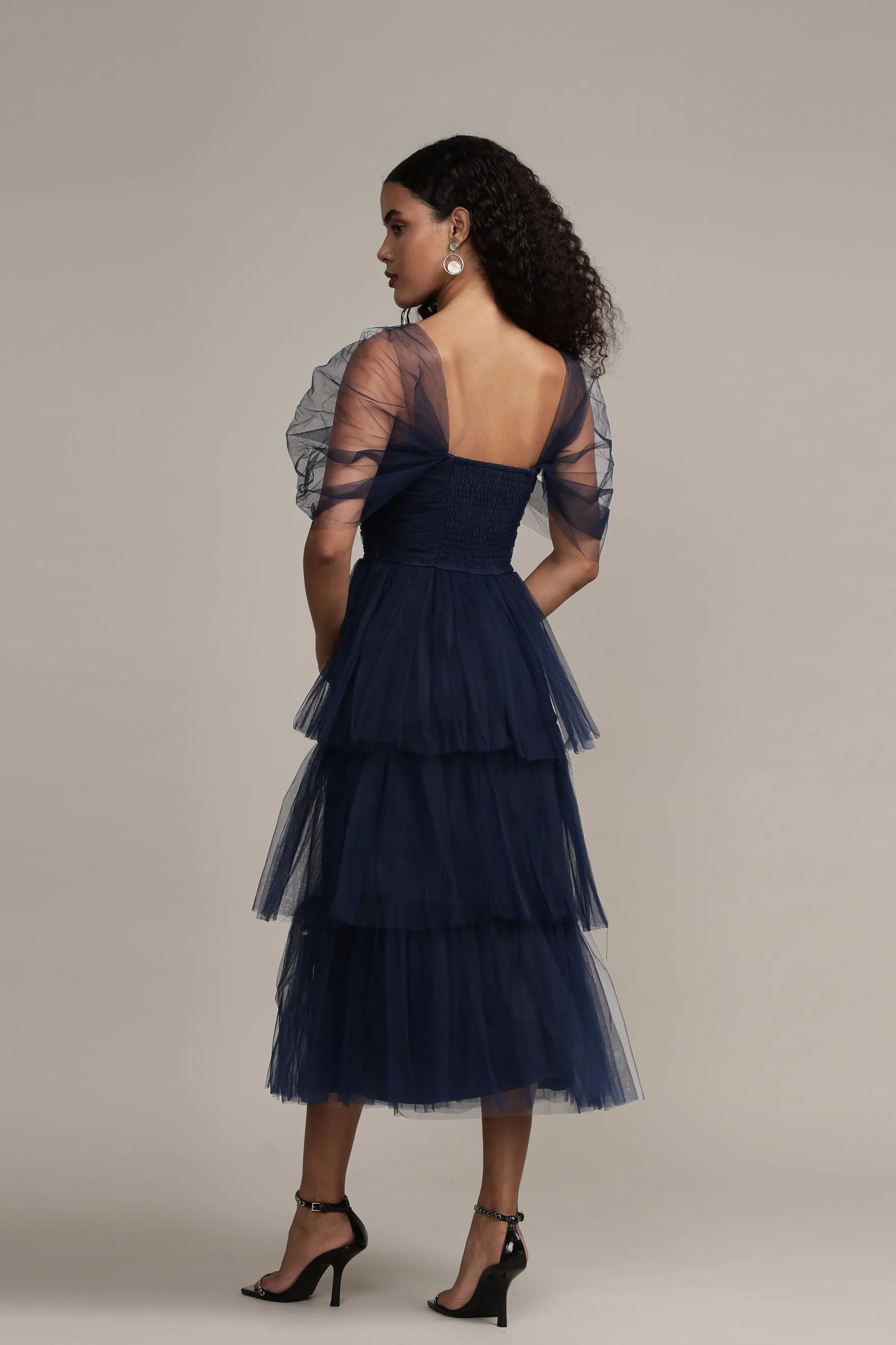 Sydney Tulle Midi Dress in Navy