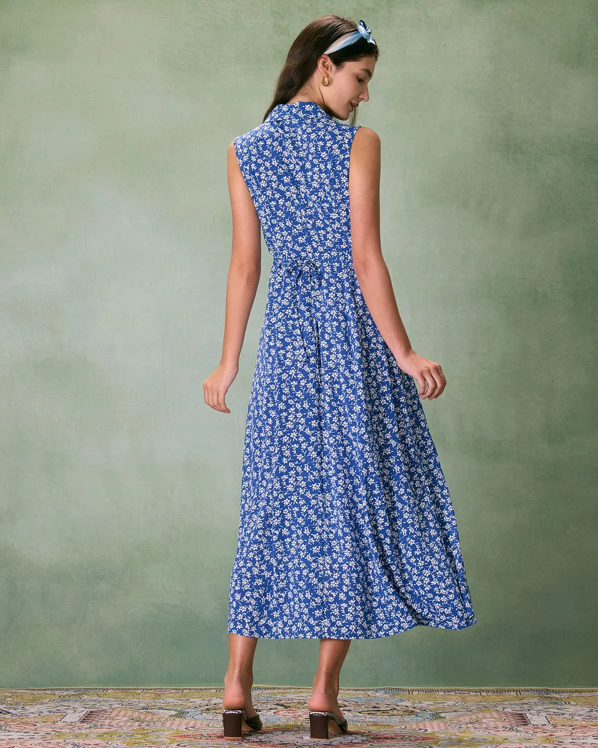 The Blue Collared Button-up Floral Maxi Dress